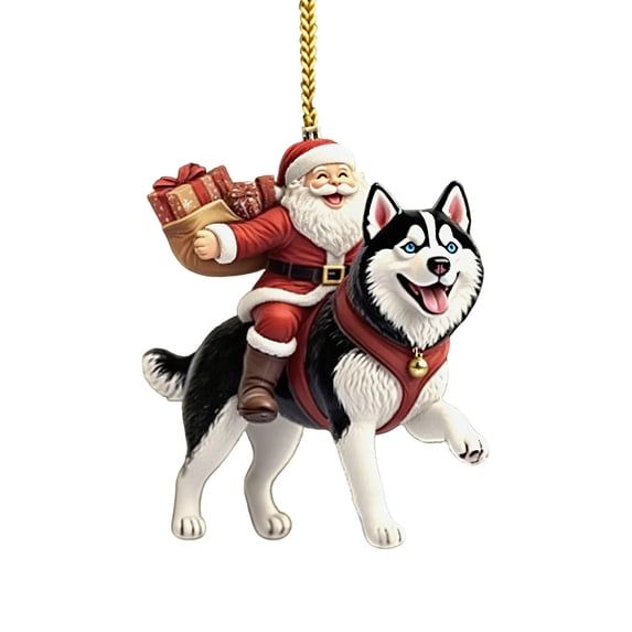 HomeDM Dog Ornaments for Christmas Tree 2D Flat Acrylic Santa Claus Dog Christmas Ornaments Hanging Decorations Car Rear View Mirror Pendant Christmas Keepsake Home Decor