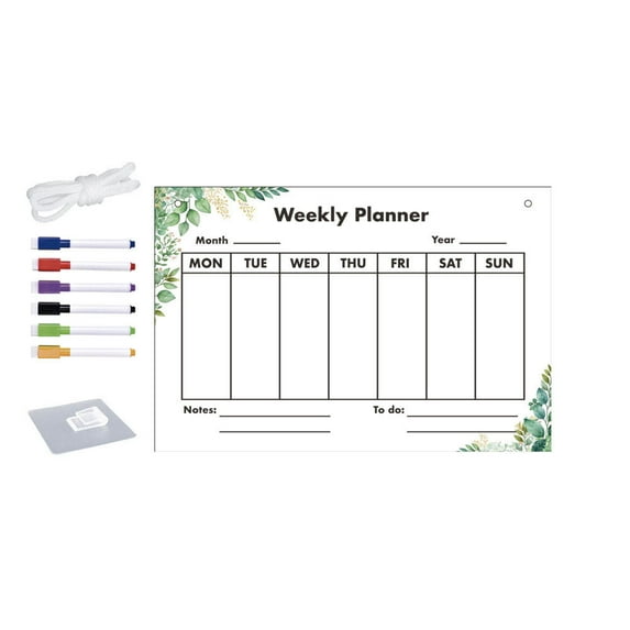 HomeDM Dry Erase Board with Weekly Calendar 11.8x7.9inches Hanging Board for Wall, Portable Board for Drawing, Kitchen, Planning, Memo, School, Home, Office