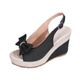 thumbnail image 1 of HomeDM Espadrilles Wedge Heels Sandals for Women Bow Knot Open Toe Slip On Platform Slingback Summer Beach Sandals, Black Size 5.5, 1 of 9