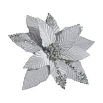 HomeDM Fake Christmas Flowers Poinsettia Artificial Flower 11.8" Christmas Tree Ornaments Christmas Wreath Wedding Party Decorations Glitter Sequin Christmas Flower Gray