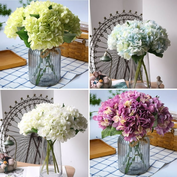 HomeDM Fake Hydrangea Flowers, Artificial Flowers Bouquets Plants for Home Table Centerpieces Wedding Party Decoration Plastic Flowers for Garden Porch Window Box Wedding