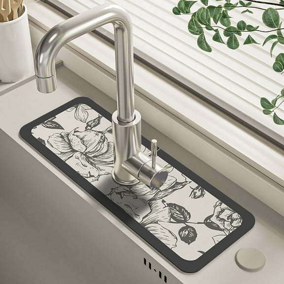 HomeDM Faucet Mat for Kitchen Sink, 24 inch Cuttable Sink Water Splash Guard Behind Faucet, Long Kitchen Sink Faucet Mat Splash Guard with Super Absorbent Diatomite 15"x5.4"