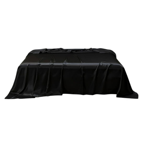 HomeDM Faux Silk Satin Sheets - 102"x90" Luxury Similar to Silk Bed Sheets for Hair and Skin, Smooth and Soft Microfiber, 1 Piece, Black