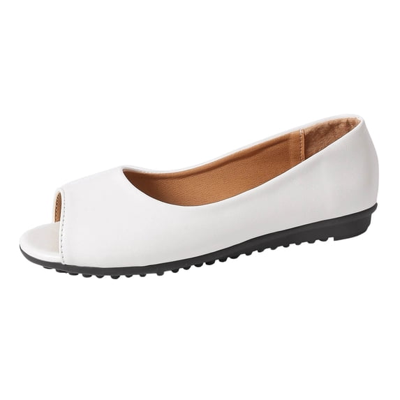 HomeDM Flat Sandals for Women Comfortable Open Peep Toe Slingback Sandals Dressy Summer Beach Slides, White Size 5.5