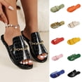 thumbnail image 1 of HomeDM Flat Sandals for Women Summer Dressy Slip On Peep Toe Slide Sandals, Black Size 5.5, 1 of 9