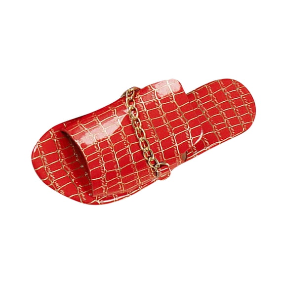 HomeDM Flat Sandals for Women Summer Dressy Slip On Peep Toe Slide Sandals, Red Size 6