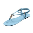 thumbnail image 1 of HomeDM Flat Thong Sandals for Women Dressy Bohemian Comfortable Open Toe Strappy Sandals Summer Beach Walking Shoes, Blue Size 6.5, 1 of 6