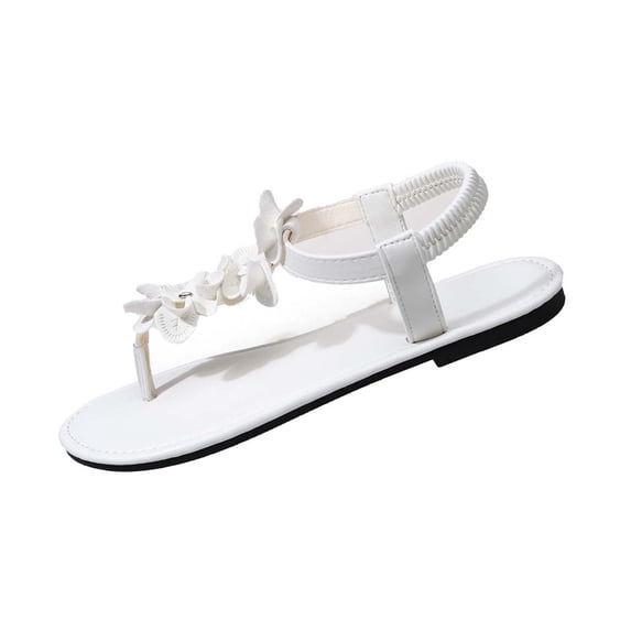 HomeDM Flat Thong Sandals for Women Open Toe Elastic Ankle Strap Summer Dressy Flip Flops, White Size 8.5