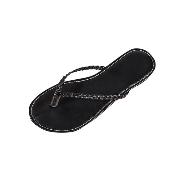HomeDM Flip Flops for Women Slip On Round Toe Comfortable Flats Summer Dressy Beach Thong Sandals, Black Size 9