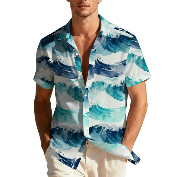 HomeDM Floral Hawaiian Shirts for Men Summer Beach Button Down Short Sleeve Tropical Vacation Shirt M-3XL