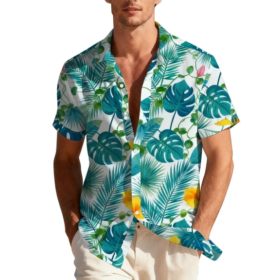 HomeDM Floral Hawaiian Shirts for Men Summer Beach Button Down Short Sleeve Tropical Vacation Shirt M-3XL