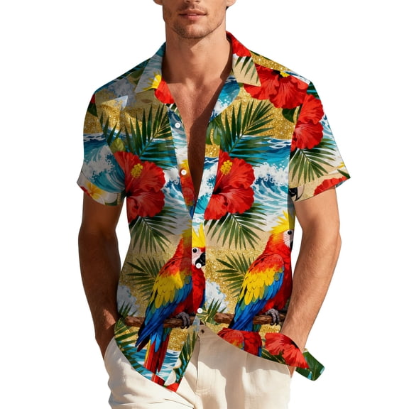 HomeDM Floral Hawaiian Shirts for Men Summer Beach Button Down Short Sleeve Tropical Vacation Shirt M-3XL
