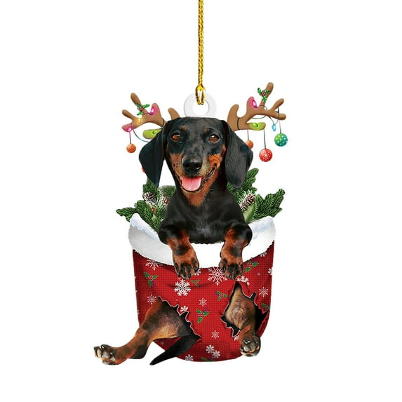 HomeDM Funny Black Dachshund Dog Christmas Tree Ornaments Black Dachshund Dog Lovers Gift Idea for Christmas Xmas Decor Cute Dachshund Dog Christmas Tree Hanging