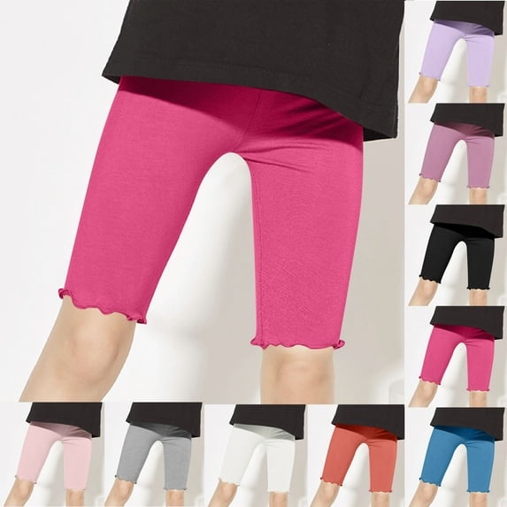 HomeDM Girls Athletic Dance Shorts Ruffle Biker Leggings Gymnastics Solid Color Yoga Running Shorts for Kids 2-10 Years