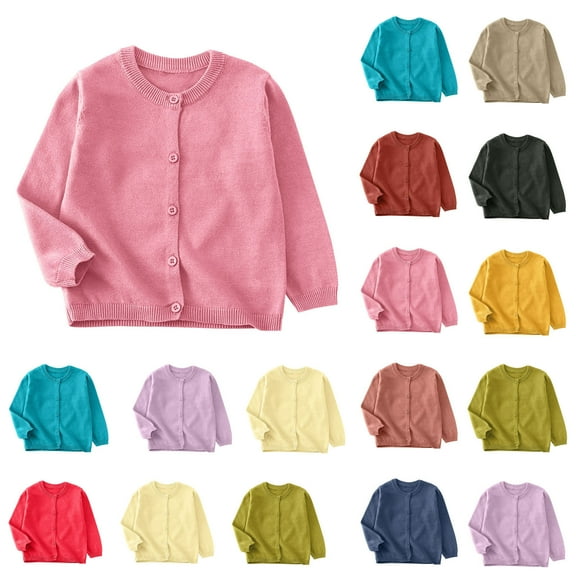 HomeDM Girls Boys Knitting Cotton Cardigans Button Down Long Sleeve Solid Color Sweater Unisex Kids School Uniform Sweater Fall Winter Outerwear, Sizes 2-10 Years