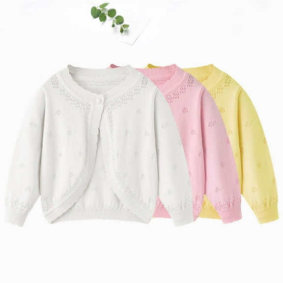 HomeDM Girls Long Sleeve Cardigan Kids Baby Button Closure Knitted Shrug Cropped Sweaters Tops Fall Open Front Cardigan Sweater 1Pack, White Size 4-5 Years