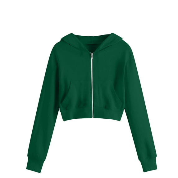 HomeDM Girls Long Sleeve Sweatshirts - Kids Crop Full Zip Up Hoodies Tops Solid Color Hooded Pullover Sweatshirts for Kids Girls - Green/9-10 Years