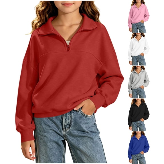 HomeDM Girls Long Sleeve Sweatshirts Quarter Zip Mock Neck Pullover Tops Fall Casual