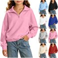 thumbnail image 1 of HomeDM Girls Long Sleeve Sweatshirts Quarter Zip Mock Neck Pullover Tops Fall Casual, 1 of 10