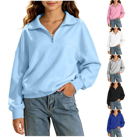 HomeDM Girls Long Sleeve Sweatshirts Quarter Zip Mock Neck Pullover Tops Fall Casual