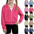 thumbnail image 1 of HomeDM Girls Zip-Up Sweatshirts Hoodie,Long Sleeve Hooded Sweatshirt with Pockets Solid Color Pullover Crop Tops for Teen Kids Girls, Hot Pink Size 4-5 Years, 1 of 9