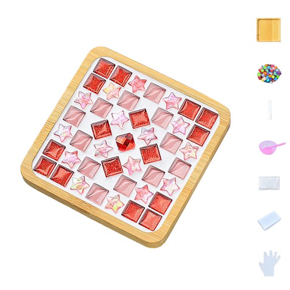 HomeDM Glass Mosaic Tiles Mosaic Kit with Bamboo Coaster DIY Mosaic Coaster Kit DIY Mosaic Crafts Kits Mosaic Coaster Making Kit for Drinks Tray Home Decor Birthday Gift Adults Crafts