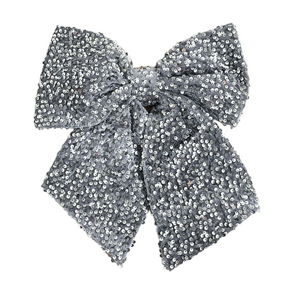HomeDM Glitter Christmas Bow Ornaments for Christmas Tree Decorations 7.87" X 9.84" Silver Shiny Wreath Bows Pendant for Tree Topper Garland Wedding Fireplace Party Home Decor