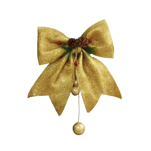 HomeDM Gold Christmas Bows Decorations 9.8" X 9.8" Xmas Wreath Bows Christmas Tree Hanging Ornaments Ribbon Bows for Tree Home Party Front Door Wreath Holiday Decor