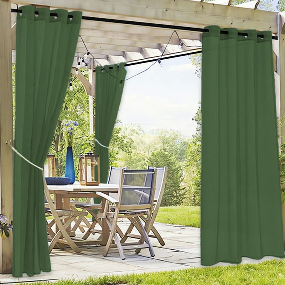 HomeDM Green/83x52in Sheer Curtains for Outdoor Patio - 1 Panels Privacy Sun Blocking Waterproof Curtains for Gazebo Front Porch Pergola Grommet Top Window Drapes