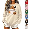 thumbnail image 1 of HomeDM Halloween Long Sleeve Sweatshirts Pumpkin Graphic Pullover Tops Crew Neck Cute Ghost, 1 of 6