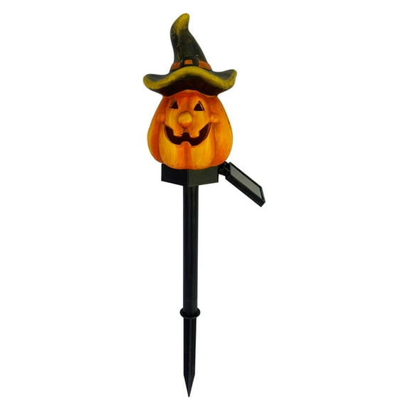 HomeDM Halloween Solar Lights Waterproof Halloween Lighted Pumpkin Pathway Stake lights, Halloween Party Decor Walkway Lights Lantern Yard Stakes Garden Solar Lights 17.7x3.9in
