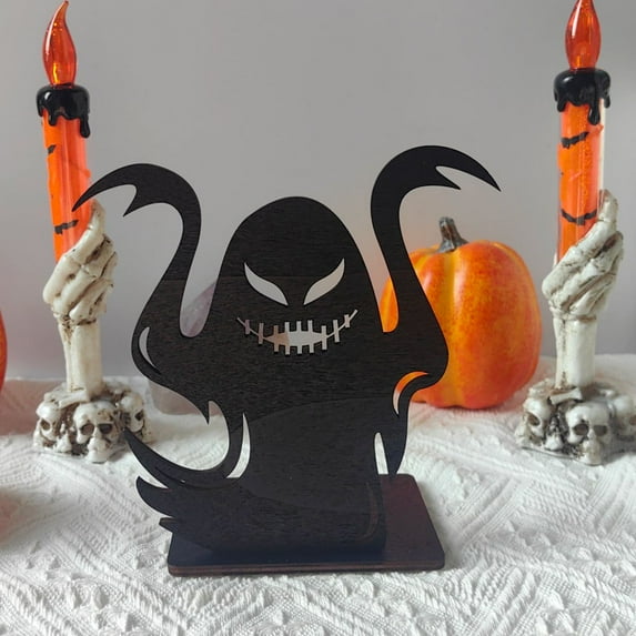 HomeDM Halloween Tabletop Wooden Centerpiece Decorations, Wood Silhouette Ghost House Table Decor, Halloween Themed Table Topper for Home Kitchen