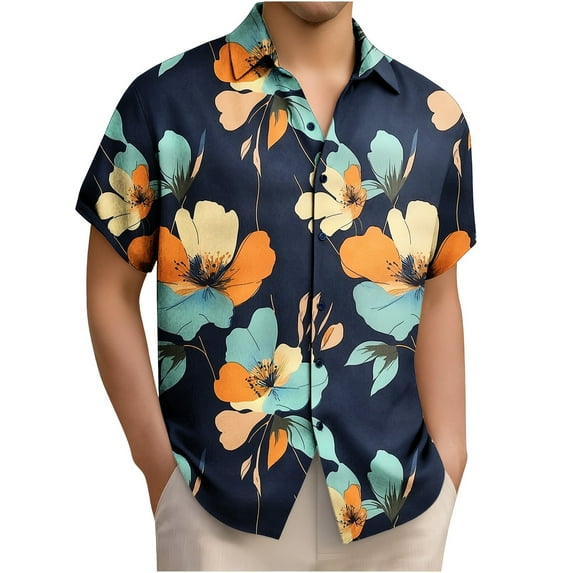 HomeDM Hawaiian Shirt for Men, Button Down Short Sleeve Summer Beach Tropical Floral Shirts Vacation Tops M-4XL