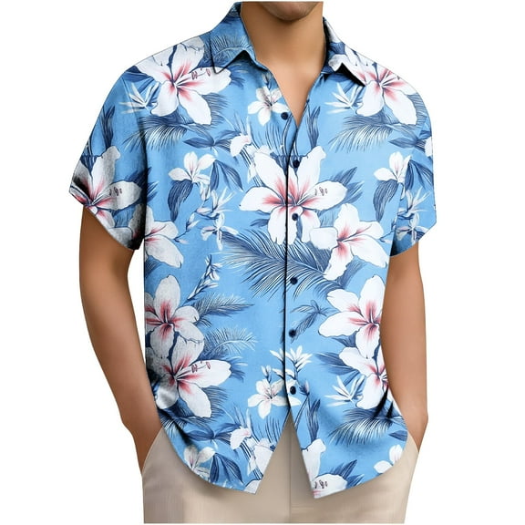 HomeDM Hawaiian Shirt for Men, Button Down Short Sleeve Summer Beach Tropical Floral Shirts Vacation Tops M-4XL