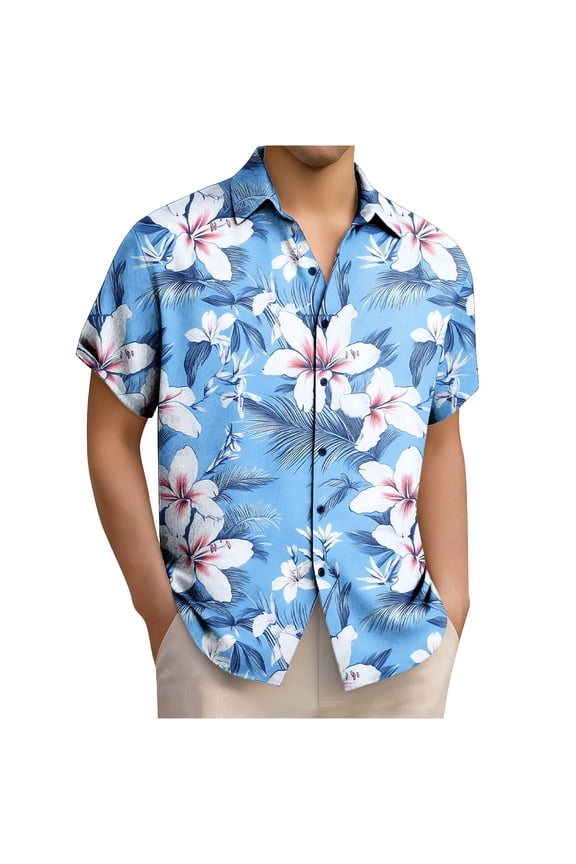 HomeDM Hawaiian Shirt for Men, Button Down Short Sleeve Summer Beach Tropical Floral Shirts Vacation Tops M-4XL