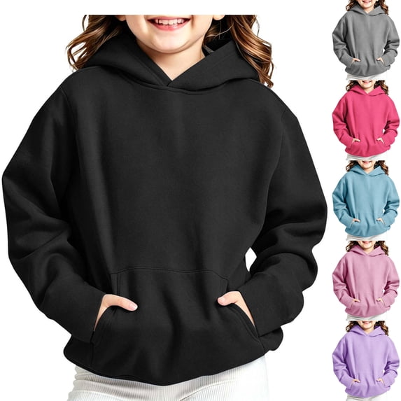 HomeDM Hooded Sweatshirts for Boys Girls Solid Color Long Sleeve Pullover with Pockets