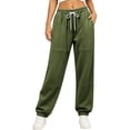 thumbnail image 1 of HomeDM Joggers for Women with Pockets Drawstring Loose Fit Sweatpants Army Green Lounge Pants for Workout Running Size 3XL, 1 of 5