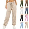 thumbnail image 1 of HomeDM Joggers for Women with Pockets Drawstring Loose Fit Sweatpants Khaki Lounge Pants for Workout Running Size L, 1 of 6