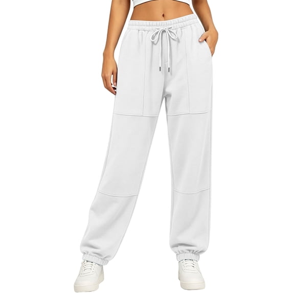 HomeDM Joggers for Women with Pockets Drawstring Loose Fit Sweatpants White Lounge Pants for Workout Running Size 2XL