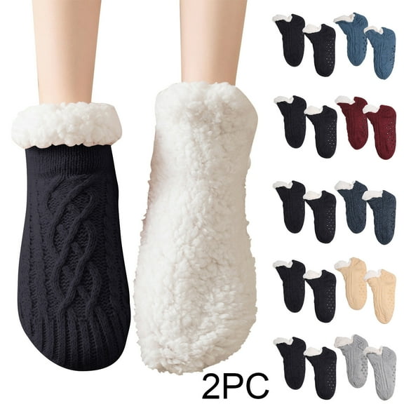 HomeDM Kids Boys Girls Warm Socks 1 or 2 Pairs Winter Thermal Warm Cozy Thick Cushion Socks Toddler Cute Fuzzy Ankle Crew Non-Slip Socks 3-4 Years