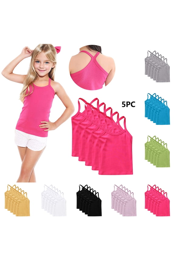 Kids Girls Scoop Neck Tank Tops Solid Color Soft Cotton Undershirts Sleeveless Shirts 5 Pack Kids Comfort Breathable Tank Tops 12Months-13Years