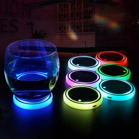 HomeDM LED Car Cup Holder Lights, 7 Colors Changing USB Charging Mat Waterproof Cup Pad, LED Interior Atmosphere Lamp Decoration Light Inside Car Lighting Accessories