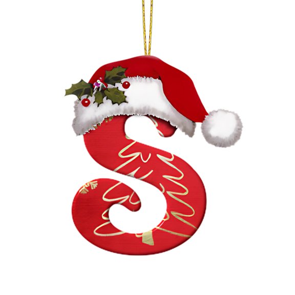 HomeDM Letter Christmas Ornaments for Xmas Tree Decor Christmas 26 Initial Alphabet Hanging Pendant 2D Acrylic Ornaments for Christmas Tree Wedding Party Garland Decor Red Letter S