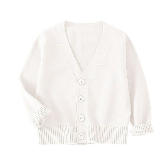 HomeDM Little Boys Girls Basic Long Sleeve V-Neck Classic Knit Cardigan Sweater, Casual Cute Outerwear, Sizes 2-12 Years
