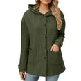 thumbnail image 1 of HomeDM Long Sleeve Sweatshirts for Women, Button Down Hoodies with Pocket, Solid Color - Army Green/L, 1 of 7