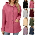thumbnail image 1 of HomeDM Long Sleeve Sweatshirts for Women, Button Down Hoodies with Pocket, Solid Color - Pink/L, 1 of 8