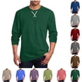 thumbnail image 1 of HomeDM Long Sleeve T-Shirts for Men, Crew Neck Casual Pullover Tops Solid Color Basic Tee, Army Green, 1 of 6