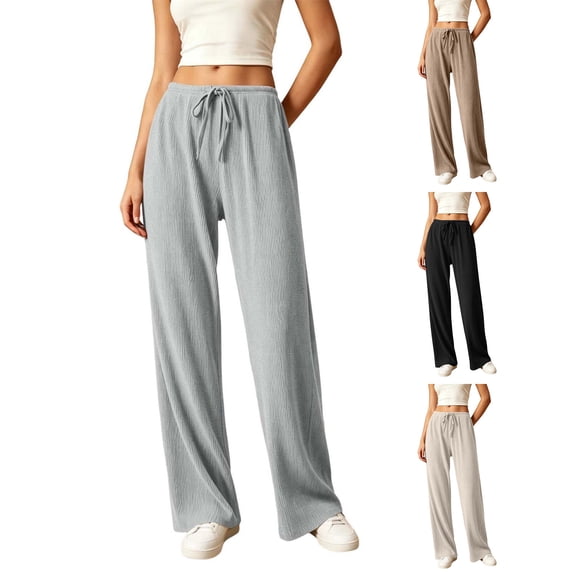 HomeDM Lounge Pants for Women Straight Leg Drawstring Casual Trousers Gray Athletic Work Pants with Pockets Size XL