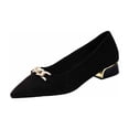 thumbnail image 1 of HomeDM Low Chunky Block Heels for Women Closed Pointy Toe Slip-On Dress Pumps Shoes for Wedding Party Office, Black Size 6, 1 of 9