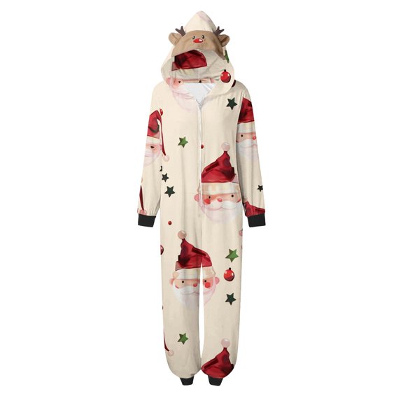 HomeDM Matching Christmas Onesie Pajamas for Family, Hooded One Piece Vacation PJs, Cute Printed Holiday Loungewear(Women Size L)